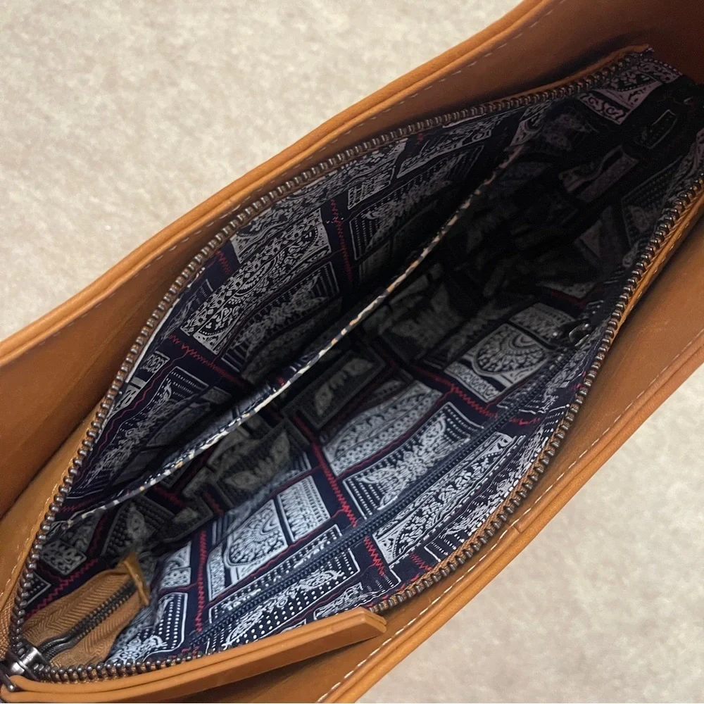 MYRA Desert Snow Animal Print Multicolor and Brown Leather Shoulder Zip Purse